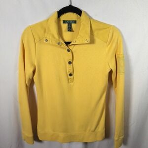 Lauren Ralph Lauren Womens XS Yellow Snap Henley Knit Pullover Top